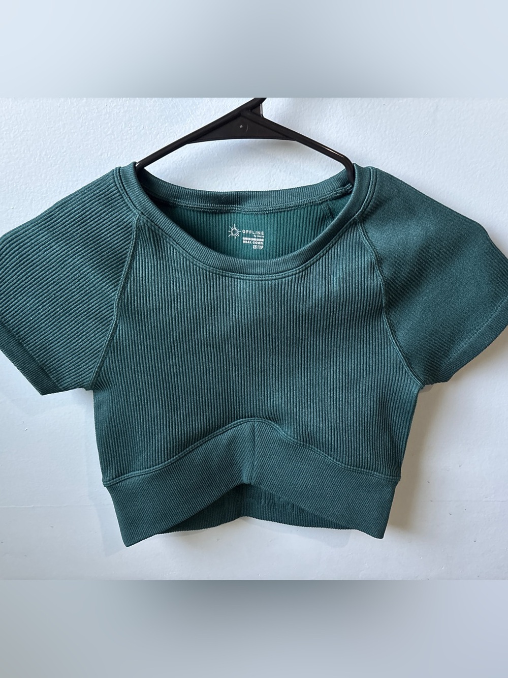 aerie OFFLINE Ribbed Crop Top in Teal Green